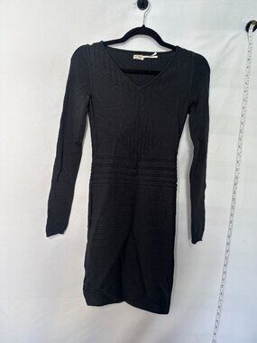Leon Max Limited Edition Black Ribbed Knit Long Sleeve V-Neck Dress S Knitwear